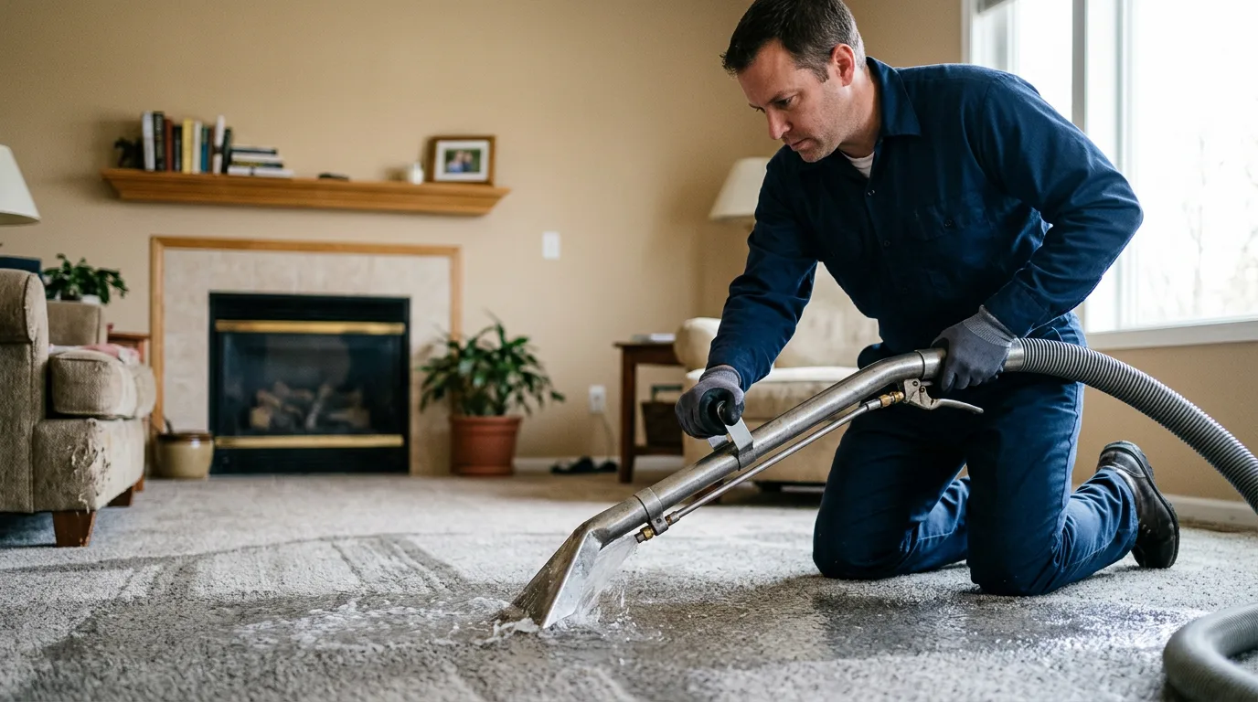 Water damage restoration technician working near Helvetia, WV